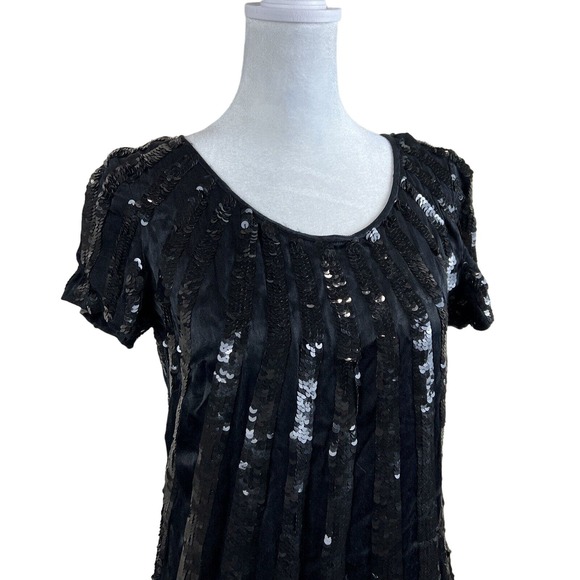 French Connection Dress Women Six Glitter Sequin Little Black Dress Short Sleeve - Picture 3 of 13